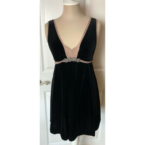 Free People Black Blush Lace Velvet Sleeveless Waist Tie Dress Women's Size M - Picture 1 of 11